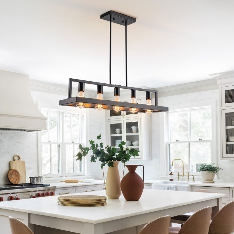 Luminaire suspendu pour îlot de cuisine 5 lumières Siella, Noir mat