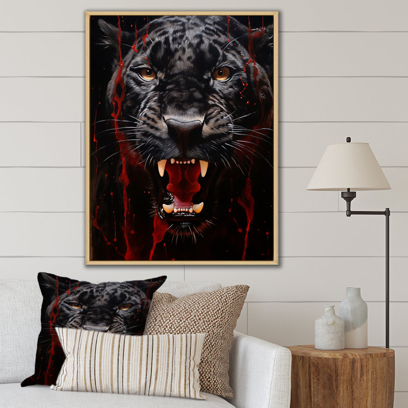 «Black Red Red Panther» sur toile imprimée, Cadre naturel flottant, H 44 po x l 34 po x P 1,5 po