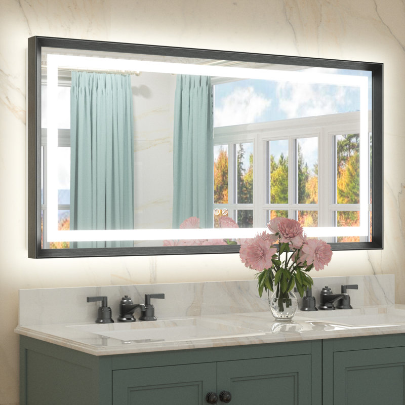Miroir de salle de bain Dineen, Noir, 48 po x 24 po