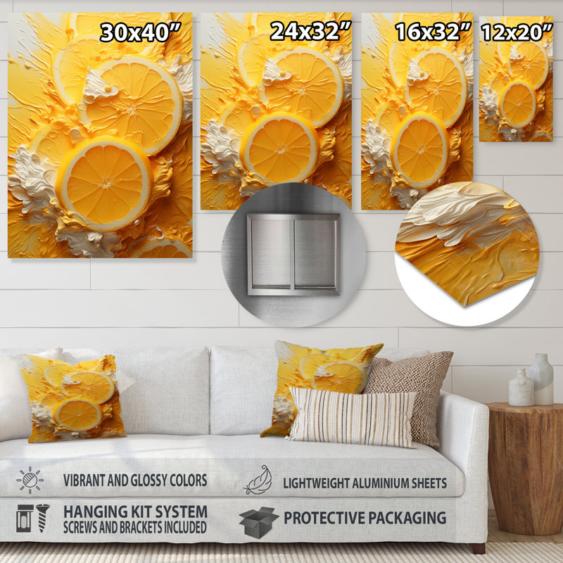 Citron citron sérénité VI - fruits, art mural en métal, H 40 po x l 30 po x P 1,5 po