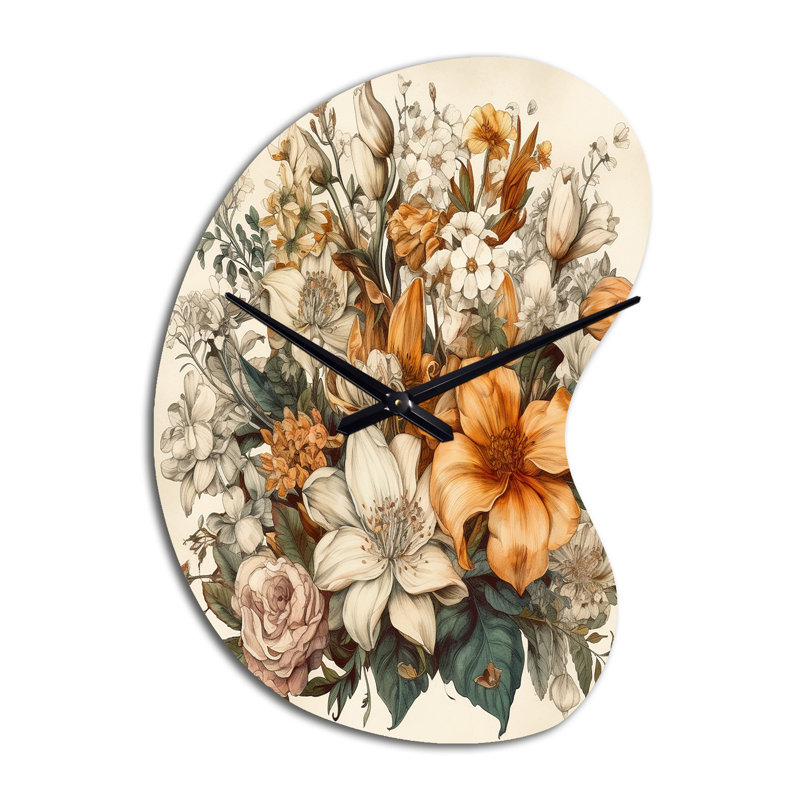 Crème et fleurs oranges, Bouquet d'interprétations I - Horloge murale asymétrique, Petit