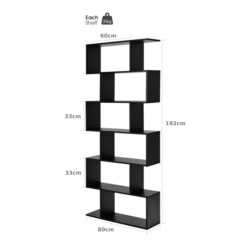 Nafeeza Geometric Bookcase, (6 Shelves) 192cm H x 80cm W x 23cm D"., Black