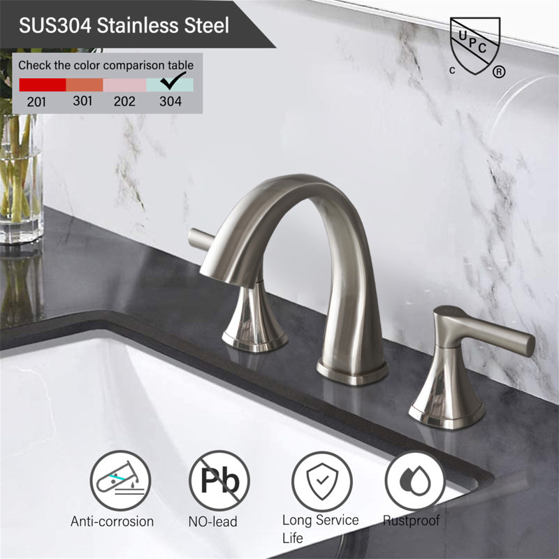 Widespread Bathroom Sink Faucets Two Handle 3 Hole Vanity Bath Faucet  With Drain Assembly, Brushed Nickel