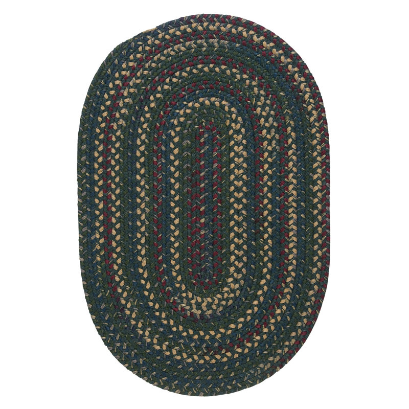 Tapis vert / beige en laine tissé à la main Asjha, Rond 4 pi