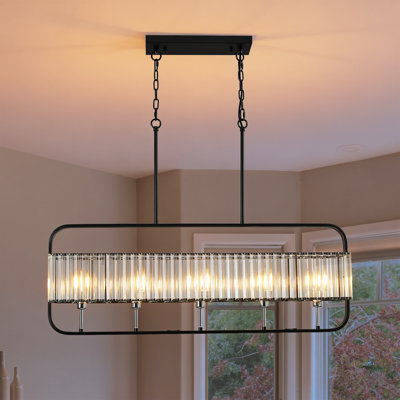 Luminaire suspendu linéaire à 5 lumières pour îlot de cuisine, cristal moderne pour salle à manger / salon / îlot de cuisine