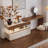 47.24"Brown and Cream Extendable Vanity and Chest of Drawers With Makeup Stool and Mirror