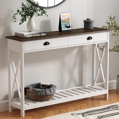 Console avec tiroir et tablette Farmhouse - Blanc