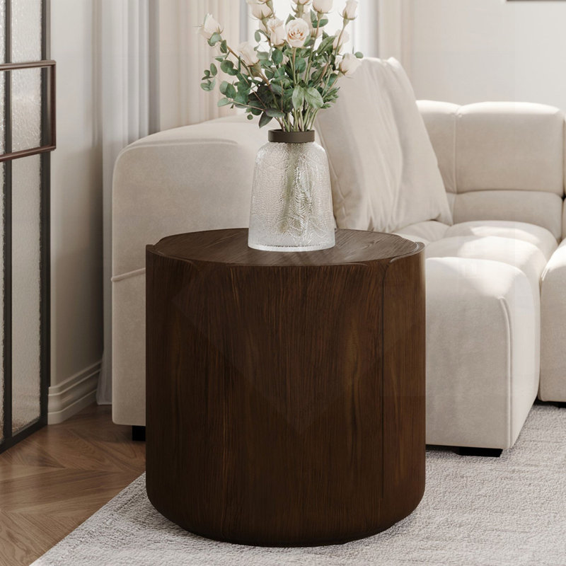 Table d'appoint ronde d'intérieur pour l'extérieur, tabouret de jardin moderne en grain de bois, robuste et imperméable, sans assemblage pour une utilisation polyvalente (brun)