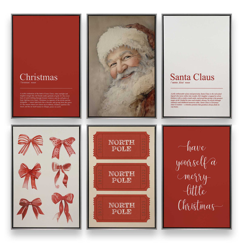 Ensemble de 6 impressions sur toile The Claus Express, H 19 po x l 52 po, Impression encadrée sans passe-partout, Chrome poli