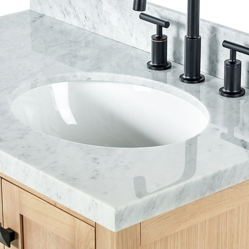Cambridge 37'' W Single Vanity, Oval, Oak, Italian Carrara Marble