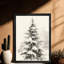 Arbre de Noël noir encadré noir, impression d'art de style lavis à l'encre-385990649