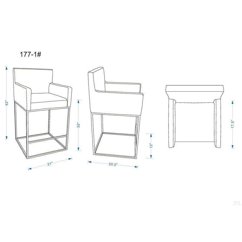Tabouret de bar rembourré en métal gris