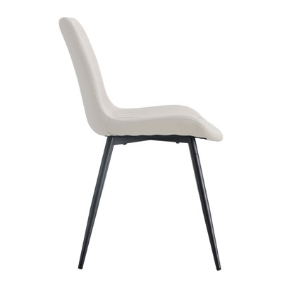 White artificial leather backrest cushion dining chair metal legs, curved widened cushion design for more comfort, suitable for restaurants, kitchens, bedrooms, offices.(6 chairs) 0502
