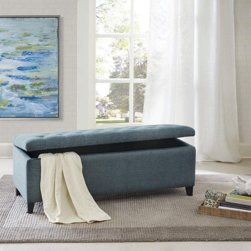 Banc de rangement rembourré Maniscalco, Bleu paon