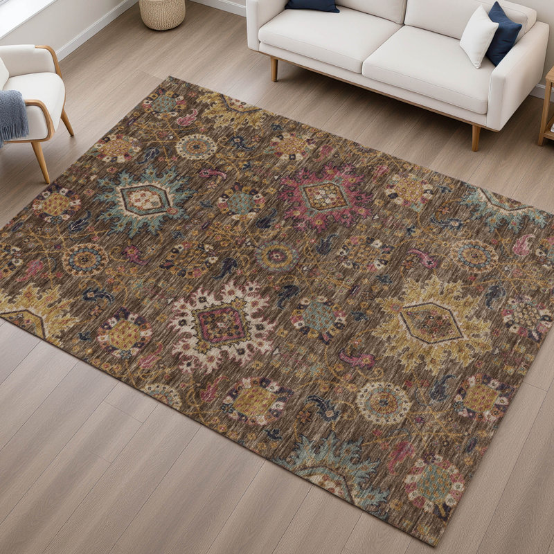 Premium Machine Washable Mayfield AMF2151 medallions Rug, Rectangle 3' x 5', Chocolate