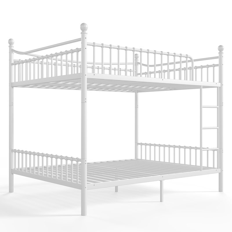 Lits superposés Queen gain de place, cadre en métal blanc, style ferme moderne pour la maison, White