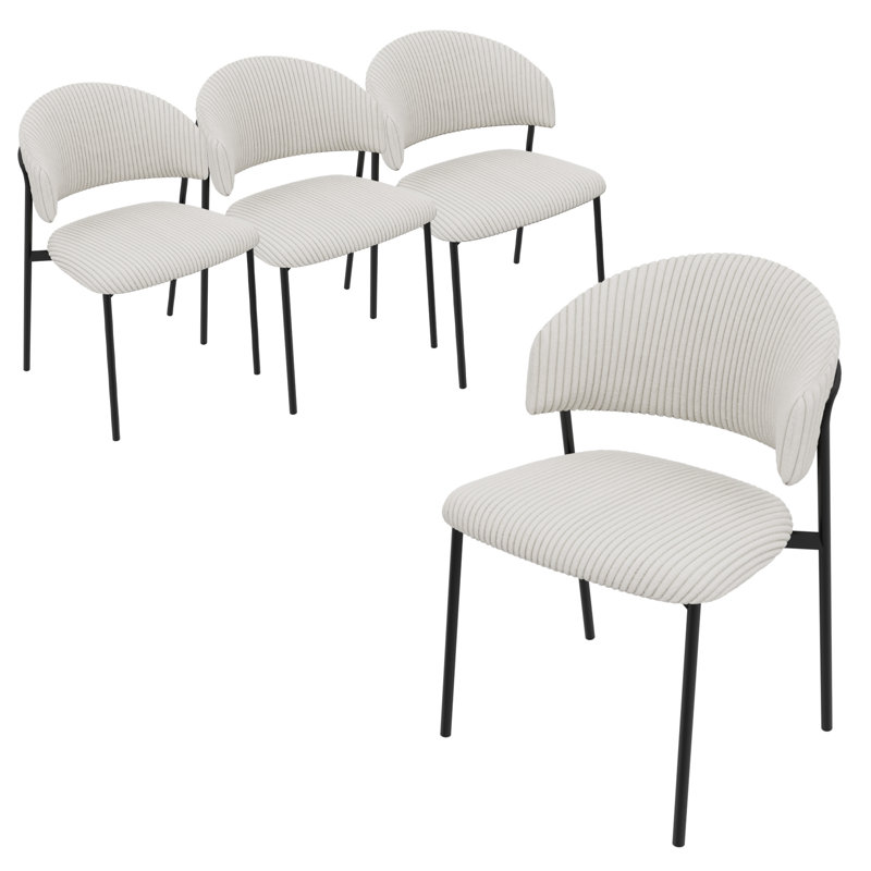Chaises de salle à manger en velours côtelé, Blanc, 4
