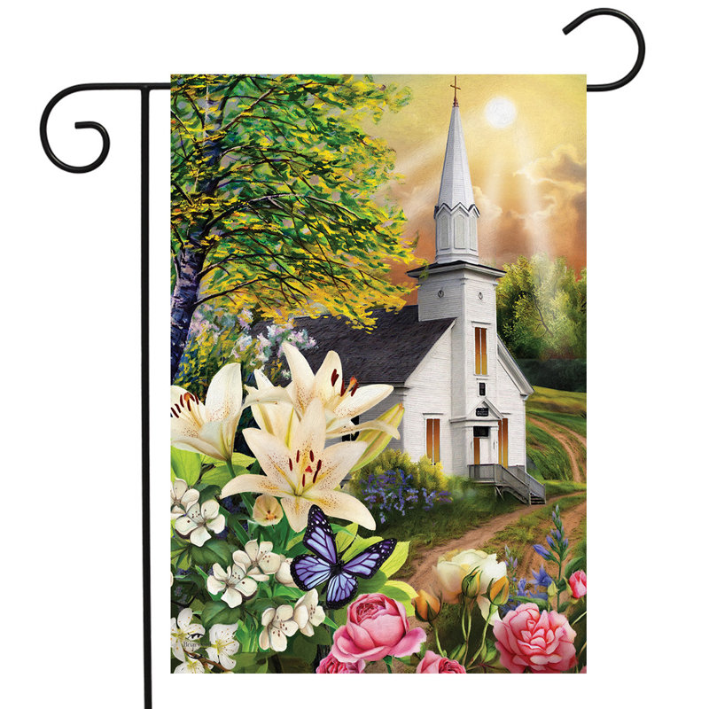 Drapeau du jardin religieux de Spring Church, Blanc / Gris / Vert