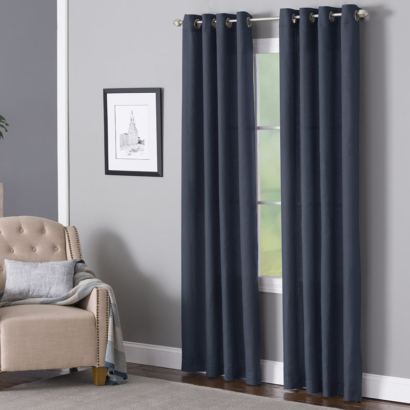 Wein Polyester / Cotton Light-Filtering Solid Color Curtain Panel with Grommet Top, 50" x 63", Navy