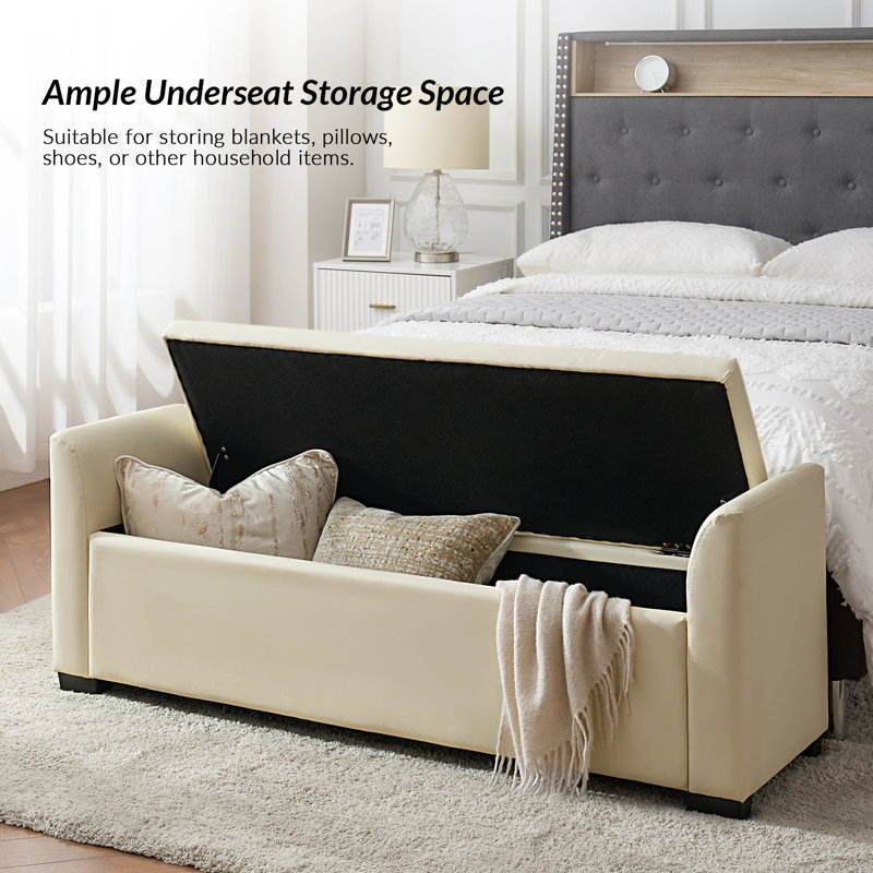 Stilla Transitional 57.75"Wide Tufted Storage Bench with Flared Arms