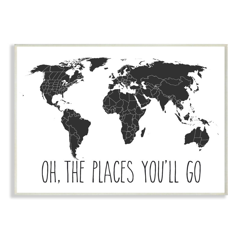 « map oh the places you you go typographie », impression, H 12 po x l 18,5 po x P 0,5 po, Plaque murale