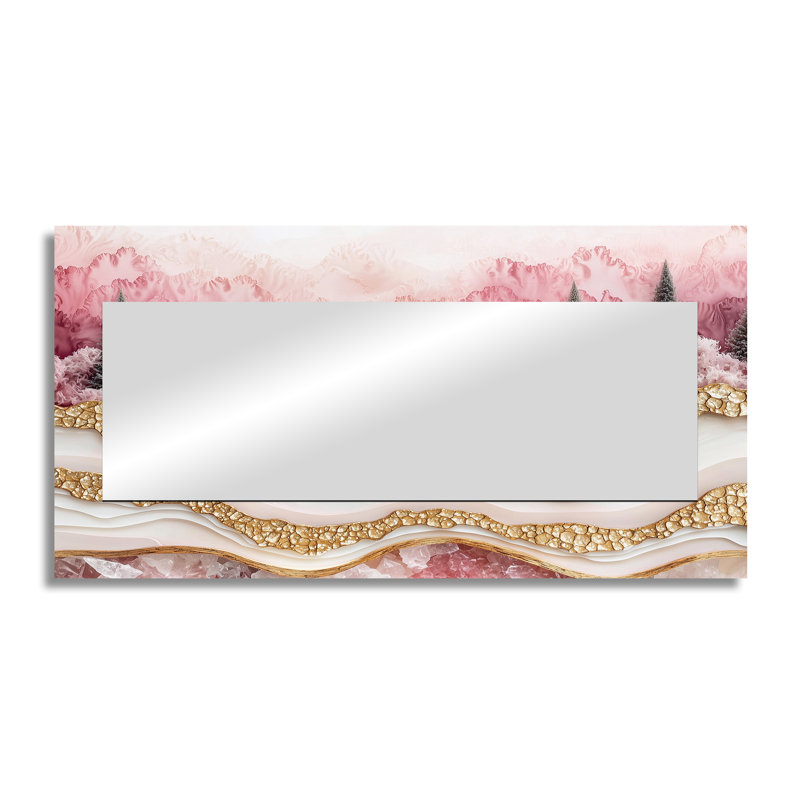 Forest Landscape Of Rose Gemstones River I - Landscapes Wall Mirror Art - Printed On Metal, 28" x 55"