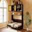 Lit escamotable simple avec armoire supérieure, lit pliable peu encombrant avec lumière et USB, espresso-130084932