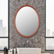 Oval Wood Framed Wall Mirror Creative Bathroom Wall Mounted Mirror Decor  Bagel Shaped Mirror for Bathroon Bedroom 