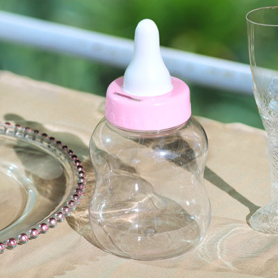 Pink Plastic Baby Milk Bottle Piggy Bank Baby Shower Party Favor Candy Holder Gift Box