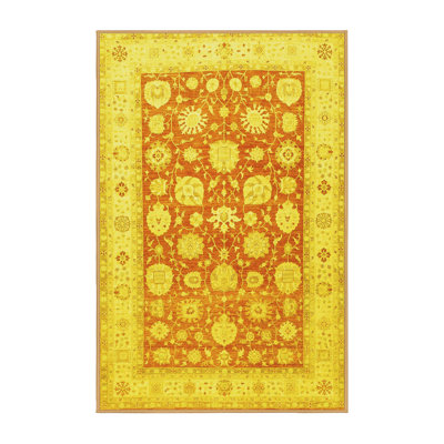 Tapis oriental en polyester / chenille jaune / rouge tissé à la machine