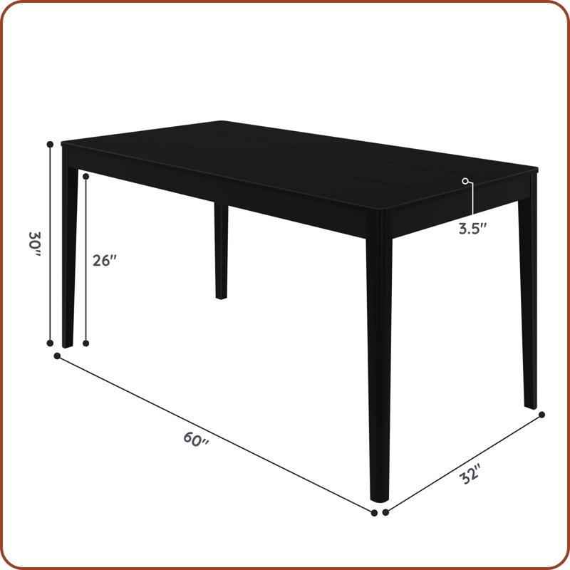 Crew 60" Rectangle Dining Table For Small Spaces, Seats 6, Black, 30"H x 60"L x 29.5"W