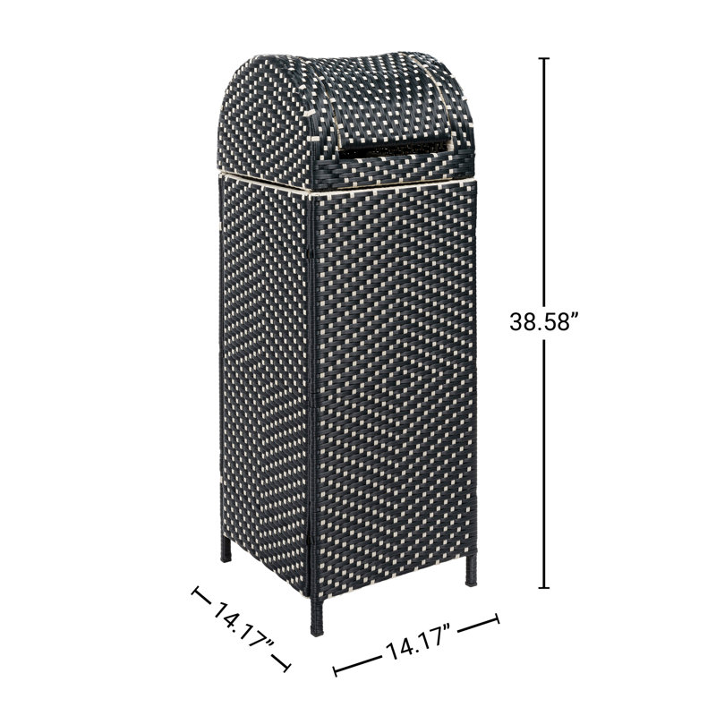 Darla All-Weather Wicker/Metal Swing Top Hideaway Outdoor Trash Can, Dark Navy/White, 31.39 Gal