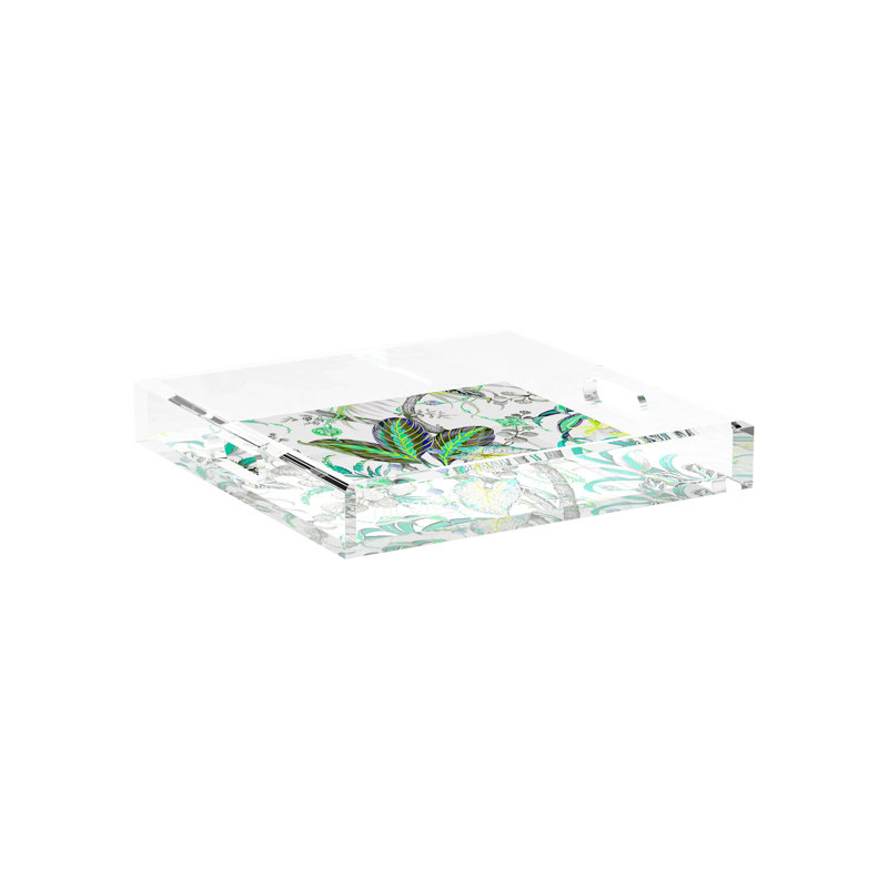 Amazonia Acrylic Square Decorative Tray, Tourmaline, 12"W x 12"D x 2"H