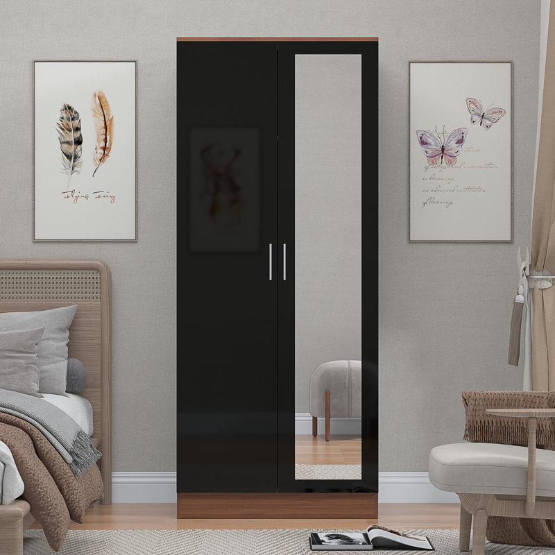 Osbourne 2 Door Wardrobe, Walnut/Gloss Black