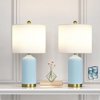 22" H Ceramic and Metal Table Lamp with USB Ports
