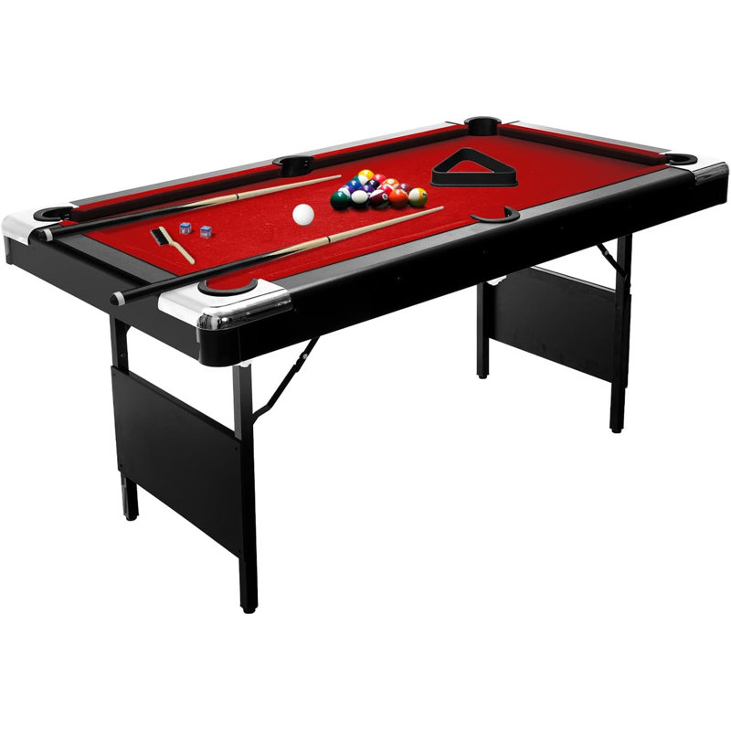 Table de billard pliable 6 pi, petite table de billard sans assemblage requis pour la maison et la salle de jeux, Rouge