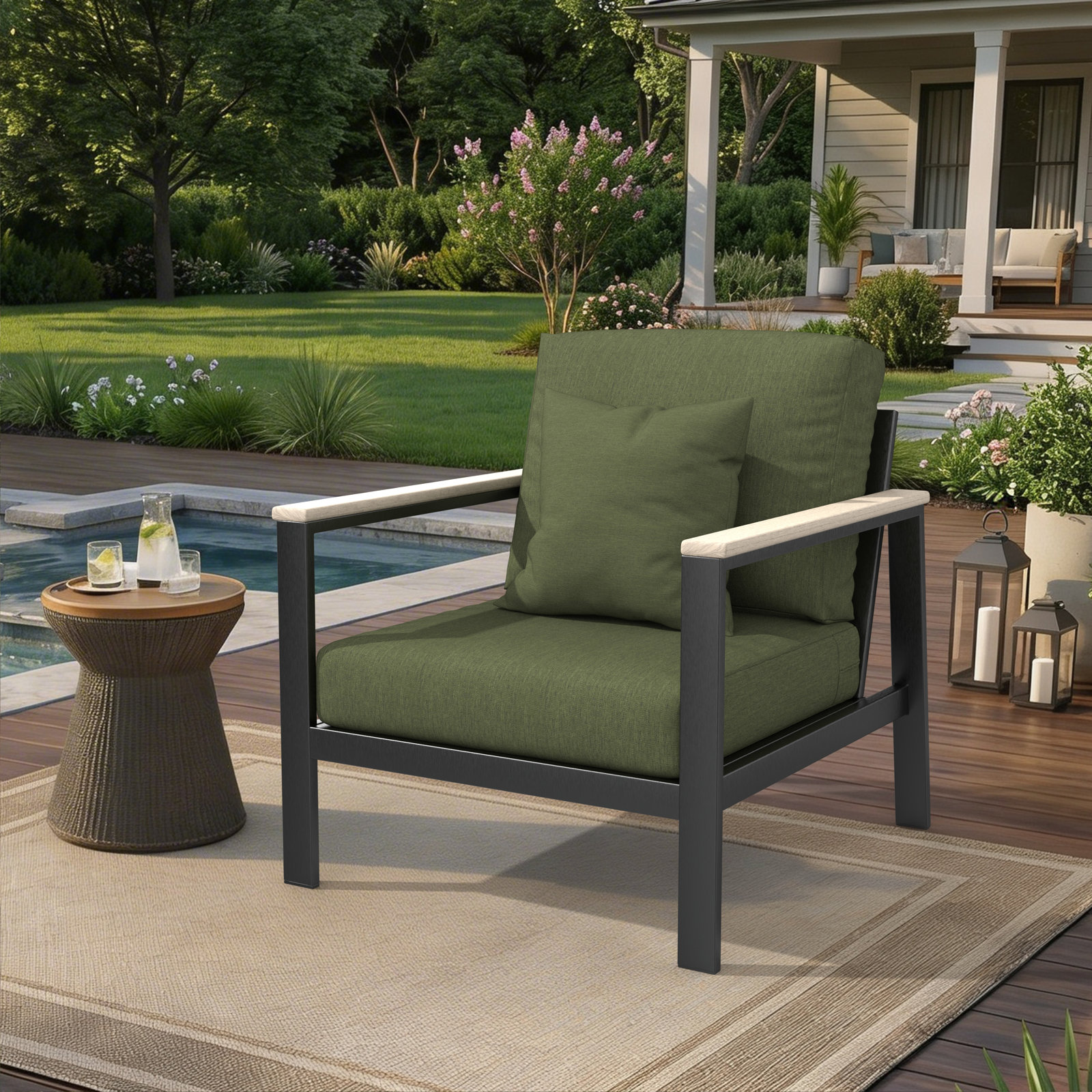 Townsend Sunbrella® Patio Lounge Chair, White, Sunbrella Canvas Fern, Yes