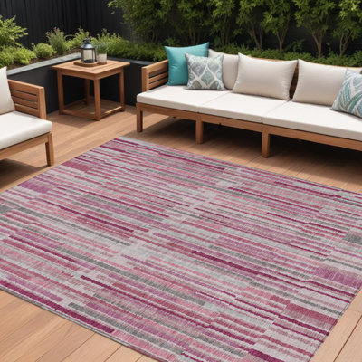 8' X 10' Blush And Ivory Striped Washable Indoor Outdoor Area Rug