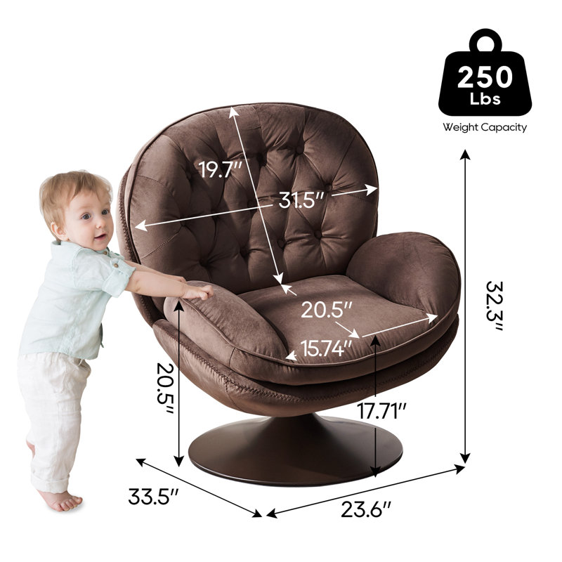 Zenon Velvet Swivel Accent Chair with Ottoman, Brown Velvet