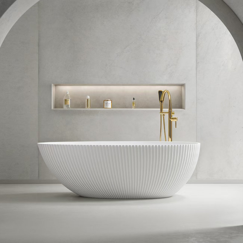 67" Freestanding Soaking Solid Surface Bathtub in White