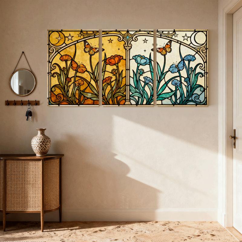 Ensemble de 3 reproductions d'art mural sur toile en vitrail, H 30 po x l 60 po