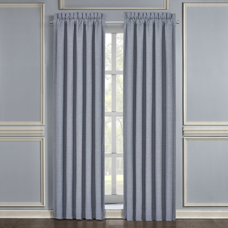 Blue Polyester Room-Darkening Rod Pocket Curtain Panel Pair