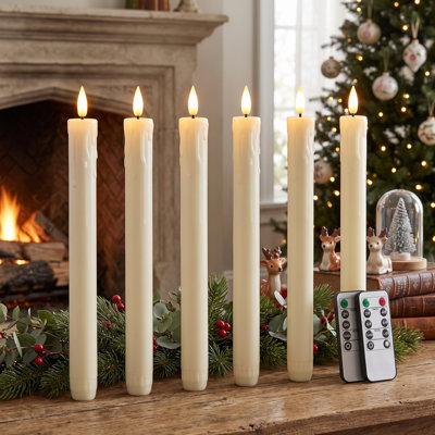 9.6 Inch Ivory Real Wax LED Flameless Taper Candles, Battery Powered Dripless Fake Candlesticks with Remote Control & Timer Function, 3D Flickering Flame Window Candles for Fireplace, Christmas and Halloween Decor