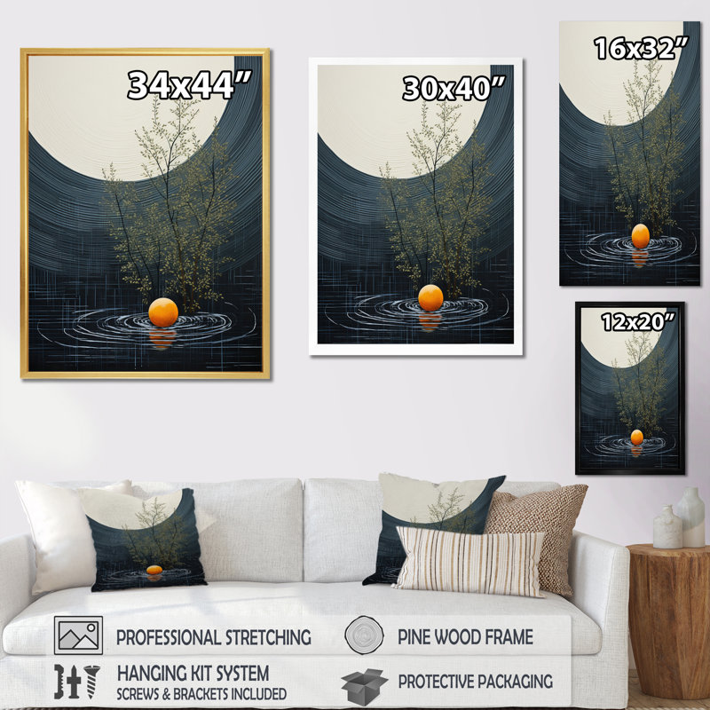 «Latesia Grey Orange Mid Century Minimalist Oasis II», reproduction sur toile, H 44 po x l 34 po x P 1,5 po, Toile tendue