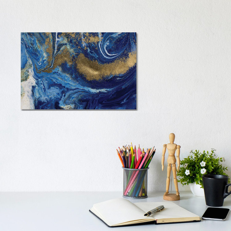 Ultramarine Gold Marble by EnShape - Wrapped Canvas Gallery-Wrapped Canvas Giclée, 20.32 cm H x 30.48 cm W