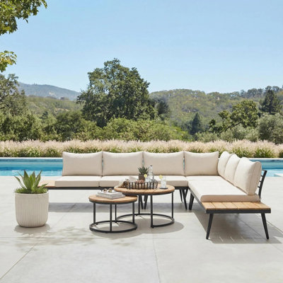 Axton 6-Piece Modern Outdoor Conversation Set with Acacia Wood and Steel Construction