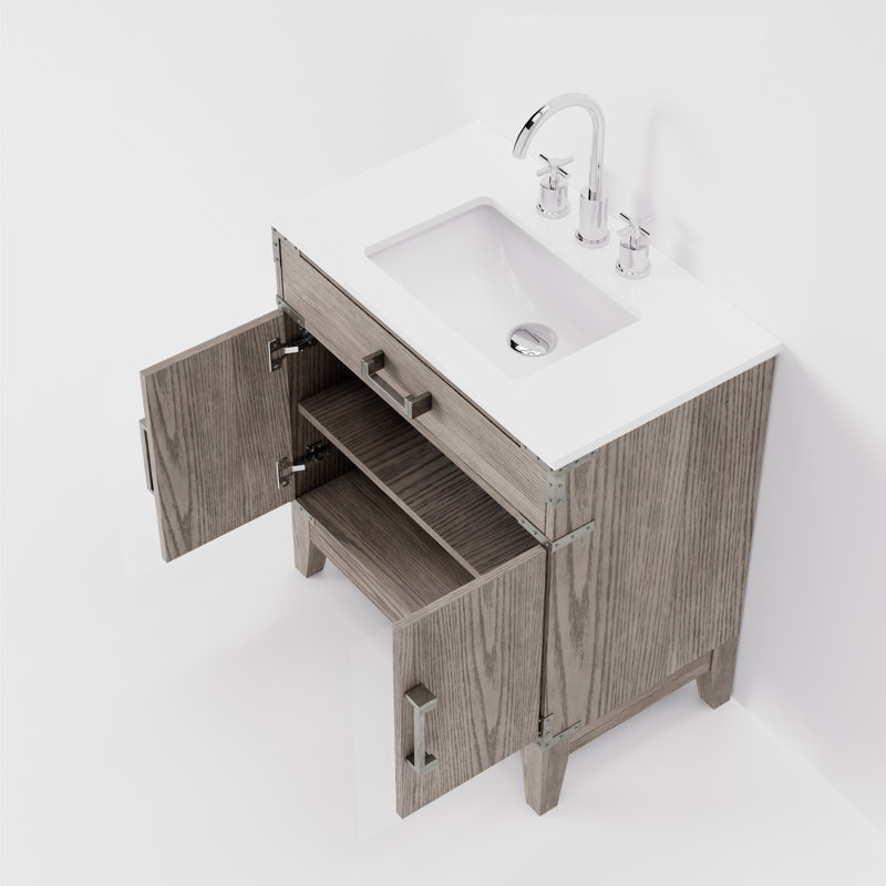 Ensemble de meuble-lavabo simple 30 po x P 22 po Laurel, Chêne gris, Quartz blanc