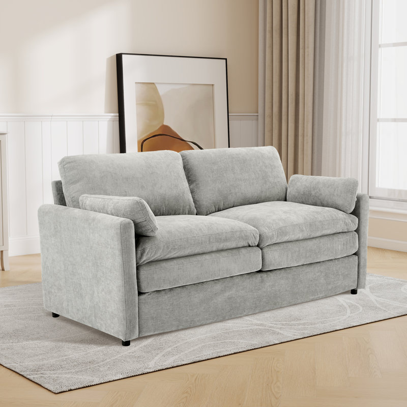 68" W Upholstered Loveseat With Pillows, Light Gray