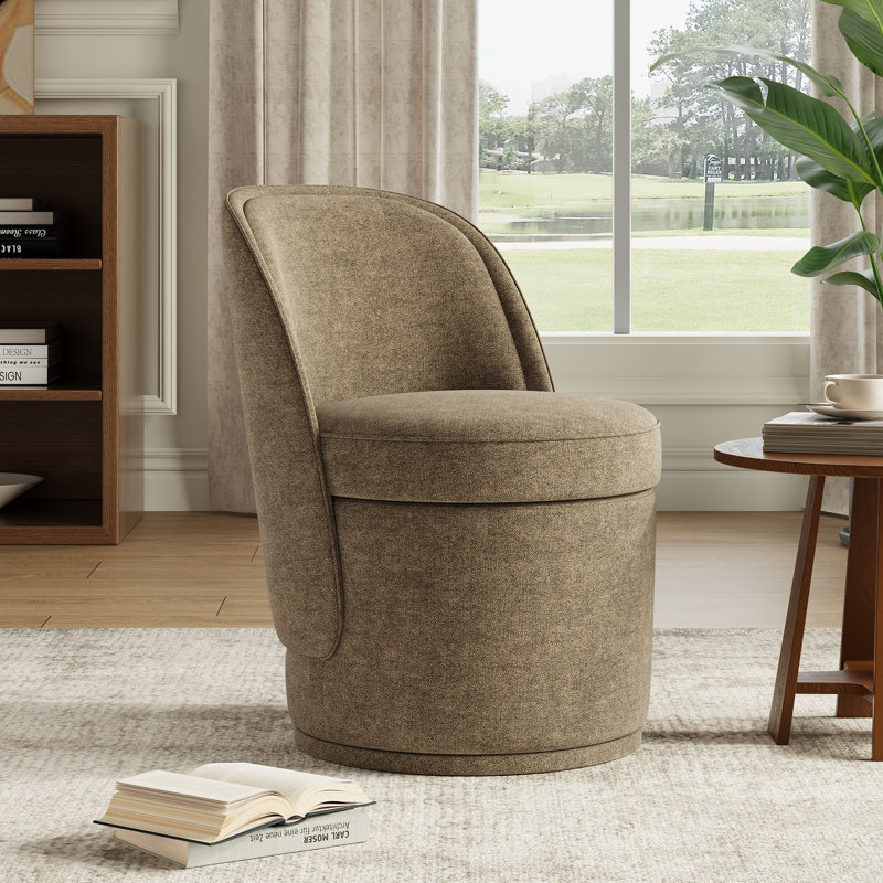 Petit fauteuil d'appoint pivotant avec rangement petit tonneau, sans assemblage, Brun