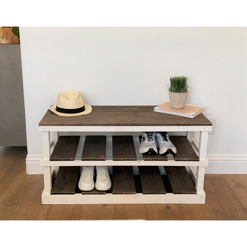 8 Pair Solid Wood Shoe Storage Accessory, Dark Brown/White